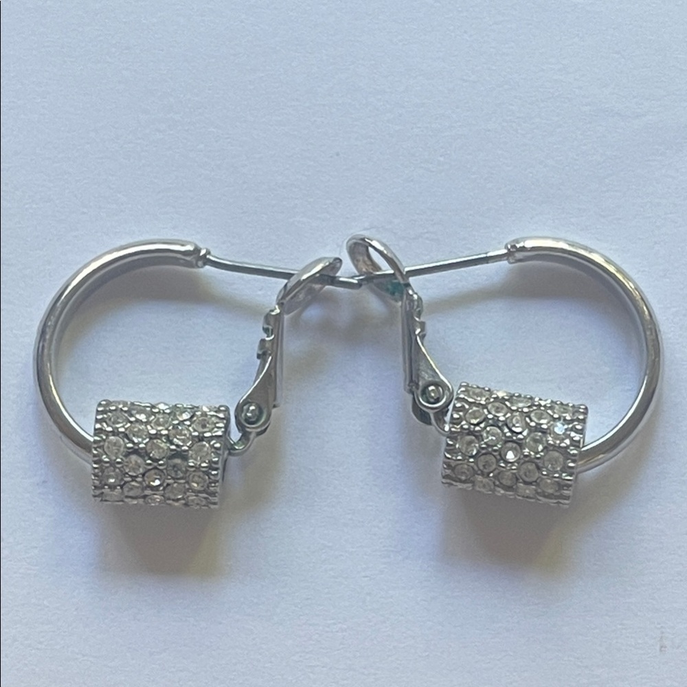Elegant Silver Hoop Earrings with Rhinestones